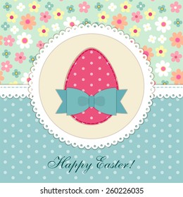 Lovely vintage Easter card with patch fabric applique of egg in shabby chic style
