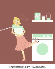 lovely vintage mother doing house chores 