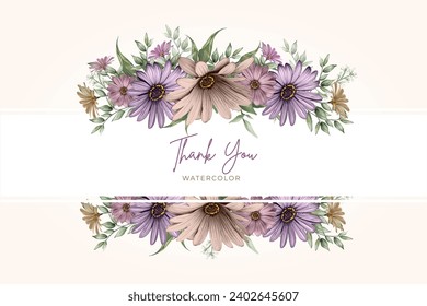 Lovely Water color rustic hand drawn floral thank you invitation card design template
