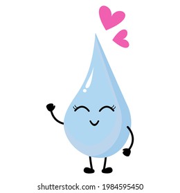 Lovely water drop character with heart shape expression. idea for mascot, emoticon, icon, button, cartoon or comic character, element of kids book, water chemistry and science for children