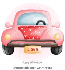 Schöne Aquarell Classic Car Valentine, Vintage Auto mit Liebe, Valentine Element
