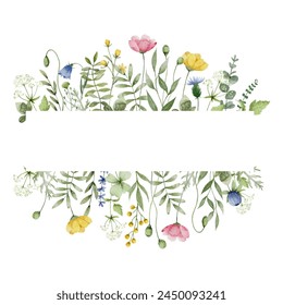 Lovely Watercolor Meadow Flower Border	