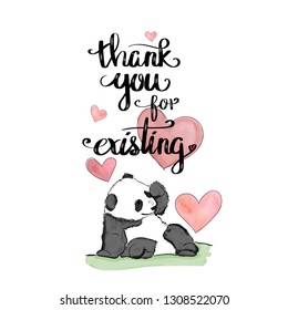 Lovely watercolor panda with hearts 