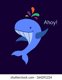 Lovely waving whale illustration, mascot