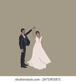 Lovely Wedding Couple Dancing Isolated Vector Design