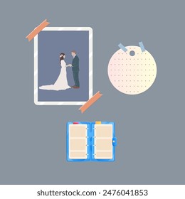 Lovely Wedding Couple Holding Hands Design Frame Picture For Mood Board Note Paper Book Blue Orange  Pastel Vector Isolated