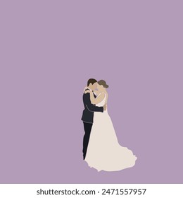 Lovely Wedding Couple Hugs And Dancing Isolated Vector Design