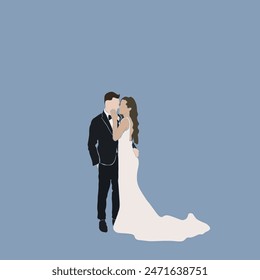 Lovely Wedding Couple Hugs And Dancing Bride Beautiful Isolated Vector Design