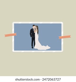 Lovely Wedding Couple Hugs And Dancing Bride Beautiful Design Frame Picture For Mood Board Blue Orange Pastel Vector Isolated