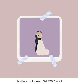 Lovely Wedding Couple Hugs And Dancing Design Frame Picture For Mood Board Pink Orange Pastel Vector Isolated