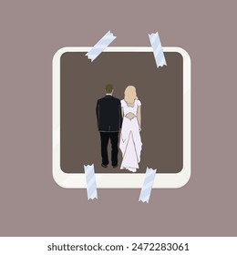 Lovely Wedding Couple Looking Out Design Frame Picture For Mood Board Brown Blue Pastel Vector Isolated