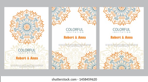 lovely wedding invitation template with colorful mandala,vector illustration