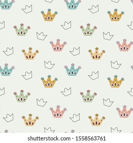 Lovely winter concept childish seamless pattern with crowns. Seamless pattern can be used for wallpapers and background. Scandinavian style.