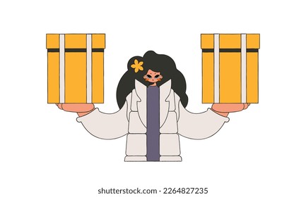 Lovely woman is holding boxes. The essence of delivering packages and freight.