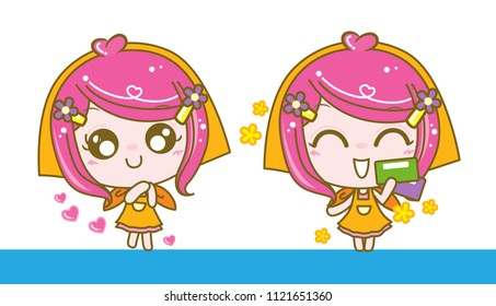 Lovely Woman with Welcome Girl, Vector illustration.