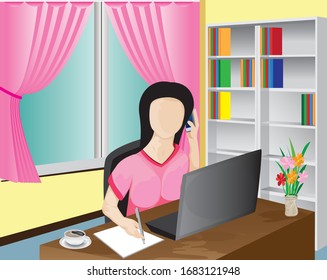 lovely woman work at home vector design