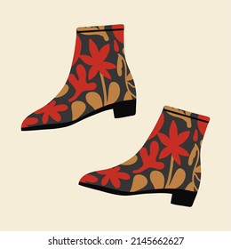 Lovely women's cowboy boots. Shoe pairs. Hand drawn colorful trendy vector set. All elements are isolated.