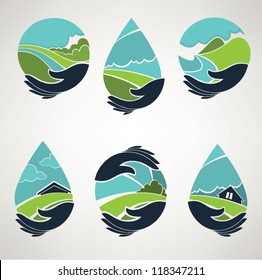 lovely world in my hands, vector collection of landscape symbols