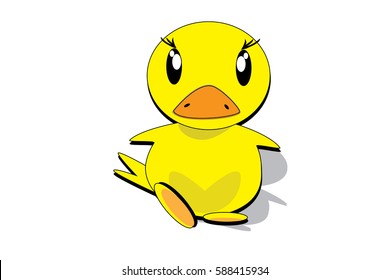 lovely yellow duck cartoon vector on white background.