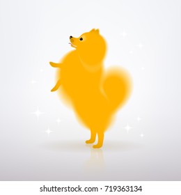 lovely yellow little dog is standing on its hind legs