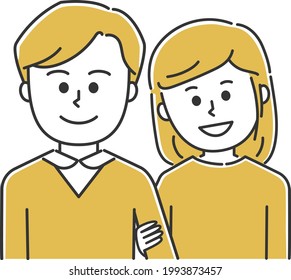 Lovely young couple walking with arms linked. Vector illustration isolated on white background.