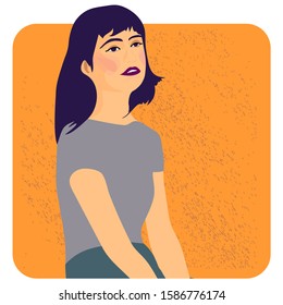 Lovely young girl with violet hair. calm. dreamy. trendy look. vector illustration
