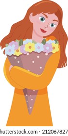 A lovely young woman is holding a beautiful bouquet of flowers.