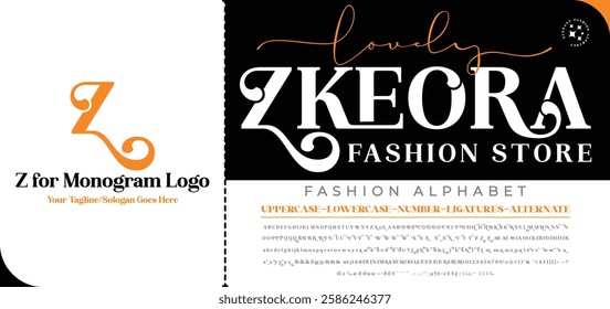 Lovely ZKEORA,Fashion, Serif, Stylish Display Bold Font alphabet