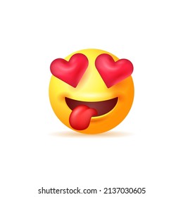 Love-mad yellow emoji isolated on white background. Vector 3d illustration.
