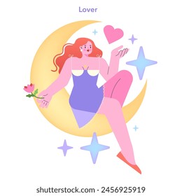 In: Lover Archetype Illustration. Eine romantische Figur mit Herz, die Zuneigung und Begehren symbolisiert. Fesselndes und elegantes Vektorgrafik-Design.