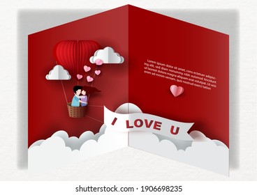 Alarma en un globo que vuela sobre nubes en el corte de papel y estilo de tarjeta de saludo y diseño vectorial.
