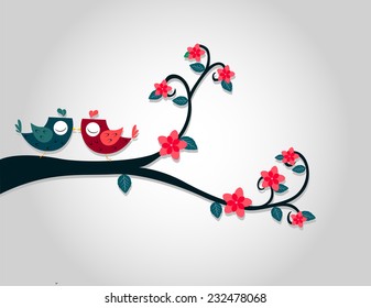 Lover birds Perched on a Tree Branch
