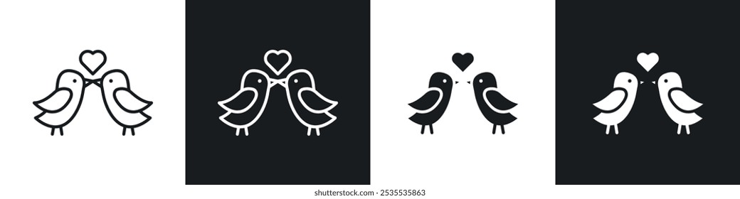Lover birds vector icon set in black and white. EPS 10 illustration