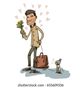 A lover boy and his doggy. Vector illustration