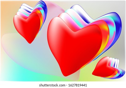 Lover card, consists from different colors and sizes hearts, standing in three lines