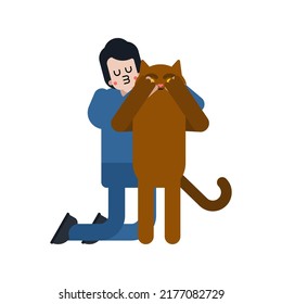 Lover cat game closes your eyes from behind. Loving couple Boyfriend and cat. Romantic relationship. Pet Love illustration 6
