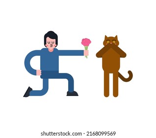Lover cat Give flowers. Loving couple Boyfriend and cat. Romantic relationship. Pet Love illustration 3

