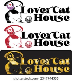 LOVER CAT HOUSE LOGO DESIGN VECTORE 