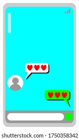 Lover Chatting send Heart message. Love Concept.