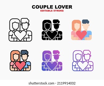 Lover Couple icon set with different styles. Editable stroke and pixel perfect. Can be used for digital product, presentation, print design and more.