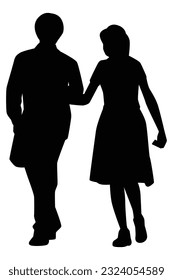 Lover couple silhouette vector on white background ,people in black and white, illustration for creative content.