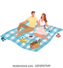 Lover couple summer picnic isolated vector icon