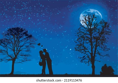 Lover couple template vector design concept under the full moon