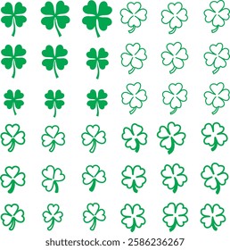 lover flat vector icon set. Clover sign and symbol. Four leaf clover flower simple vector illustrations.