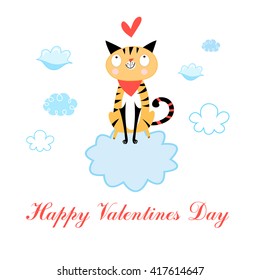 Lover funny cat in the clouds on a white background