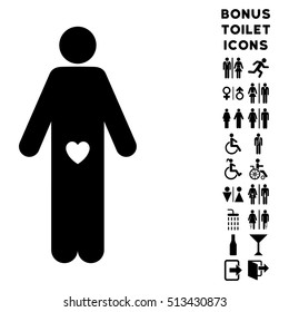 Lover Guy icon and bonus man and woman lavatory symbols. Vector illustration style is flat iconic symbols, black color, white background.