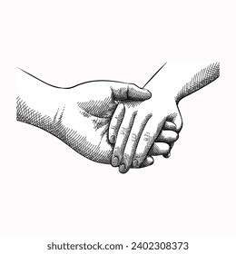 Lover hand holding, hand drawn illustration, isolated vector