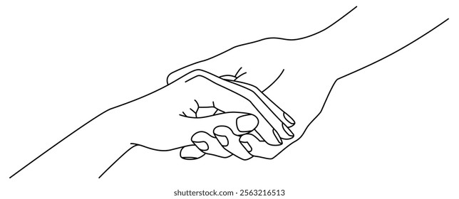 Lover hand together, Wedding, Engagement, Marriage, holding hand, Outline, Drawing,  Vector Concept romance supports love