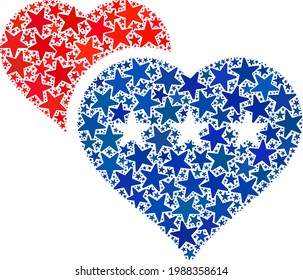 Lover hearts composition of stars in various sizes and color shades. Lover hearts illustration uses American official blue and red colors of Democratic and Republican political parties,