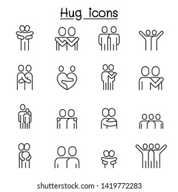 Lover, Hug, Friendship, Relationship Icon Set In Thin Line Style